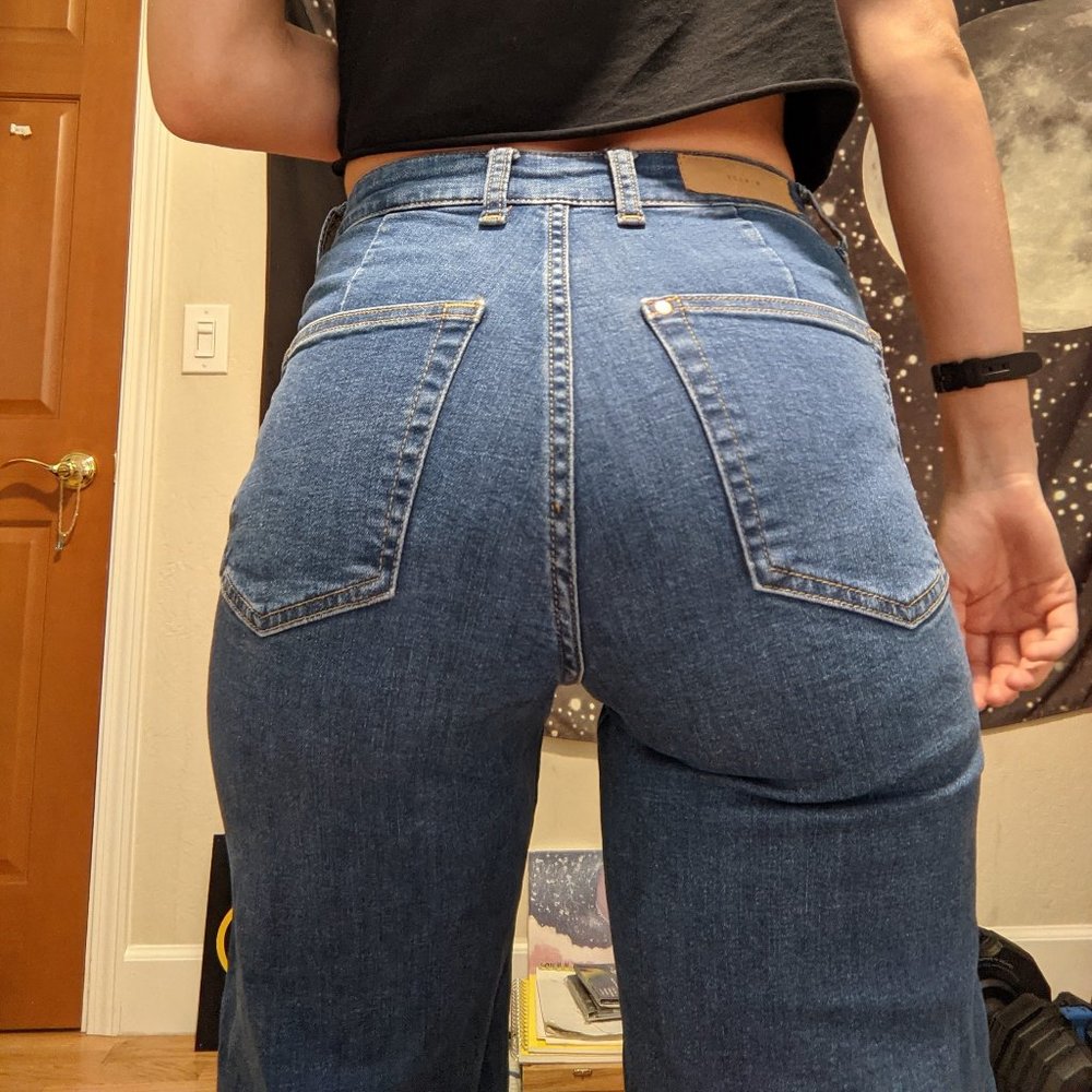 &denim High Waisted Raw Hem Wide Leg Jeans